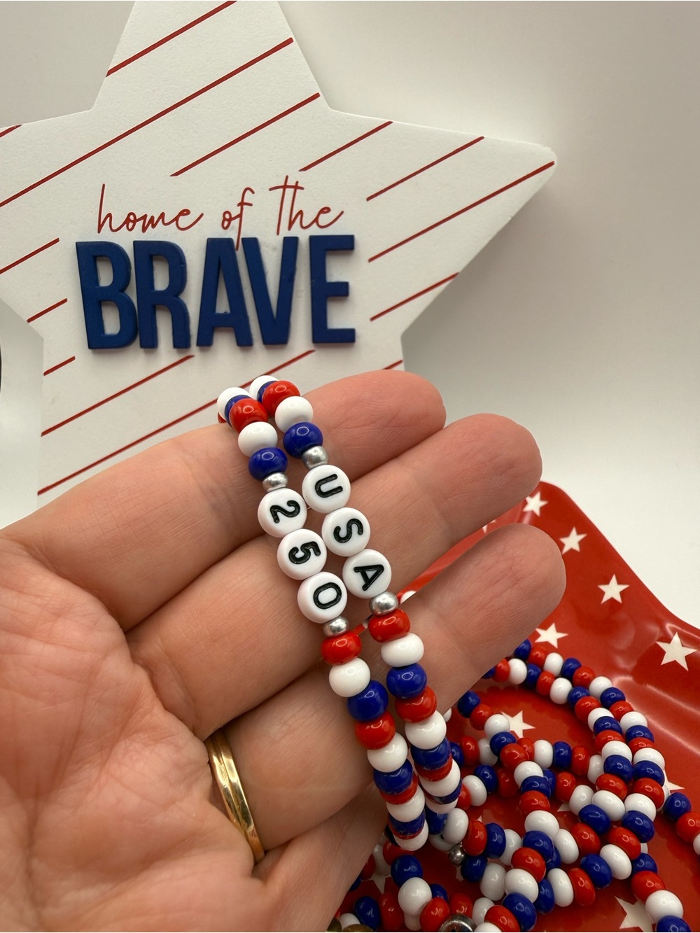 Patriotic USA 250 2 pc Bracelet Set – Happy Birthday America - Czech Glass Beads